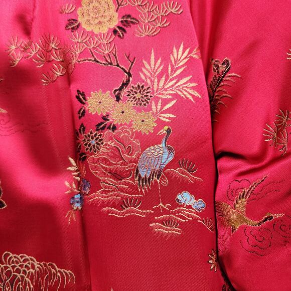 Vintage 60s Fans of S.F. Jacket Women S Red Satin Rayon Embroidered Frog Closure - Picture 2 of 10
